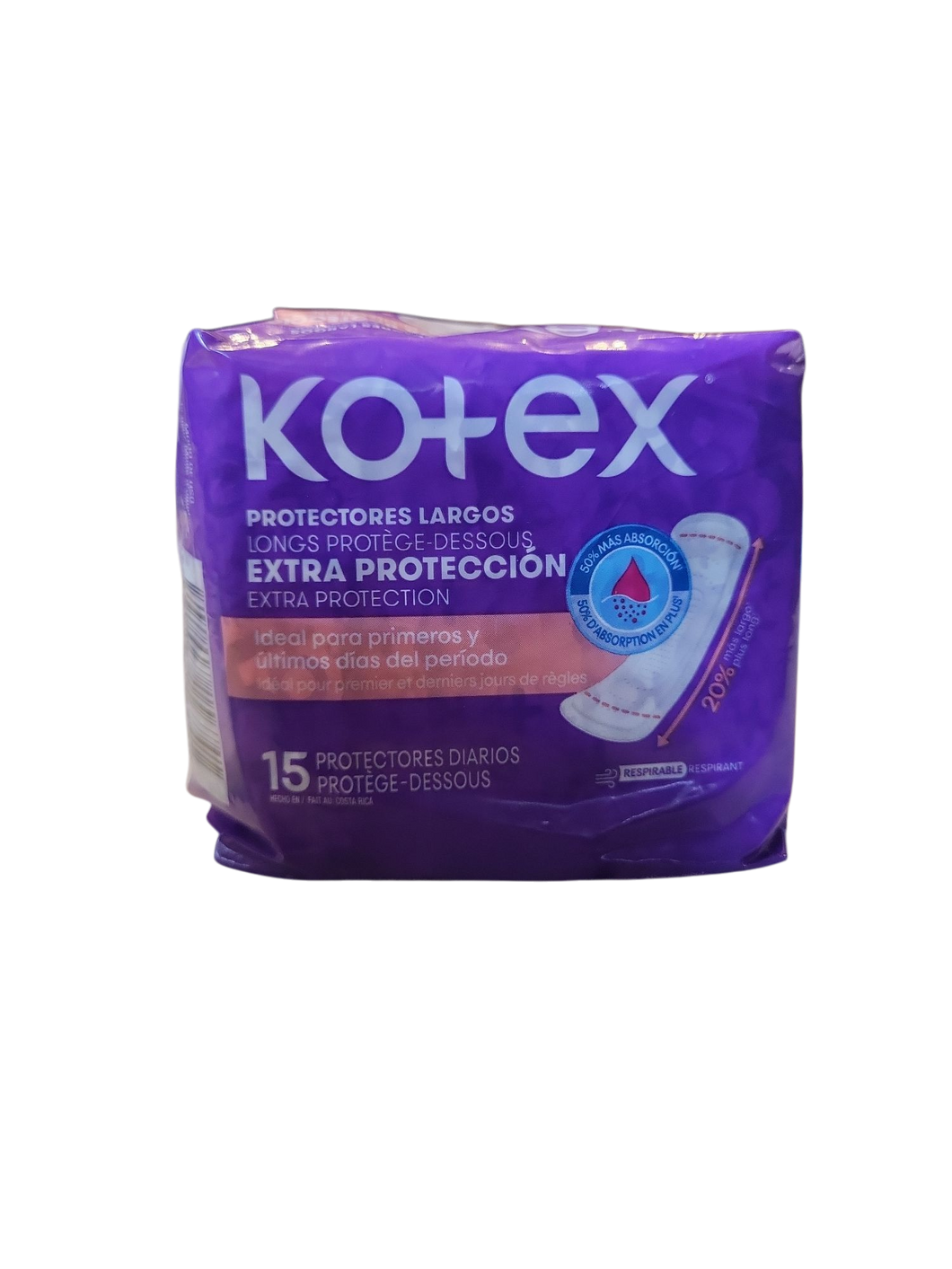 Protectores diarios largos kotex 15 unidades