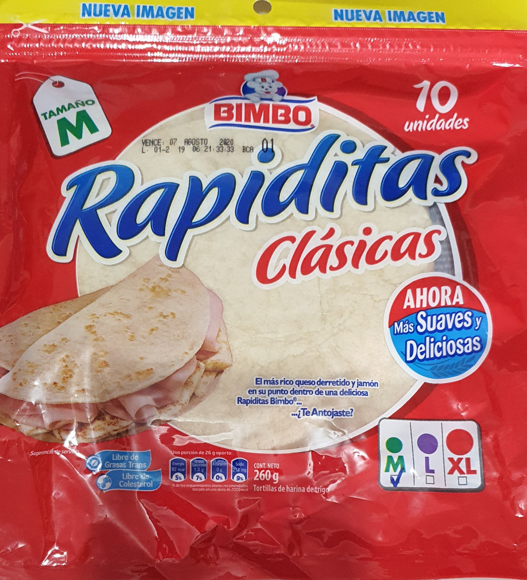 TORTILLAS DE HARINA RAPIDITAS CLASICAS BIMBO 10 UNIDADES